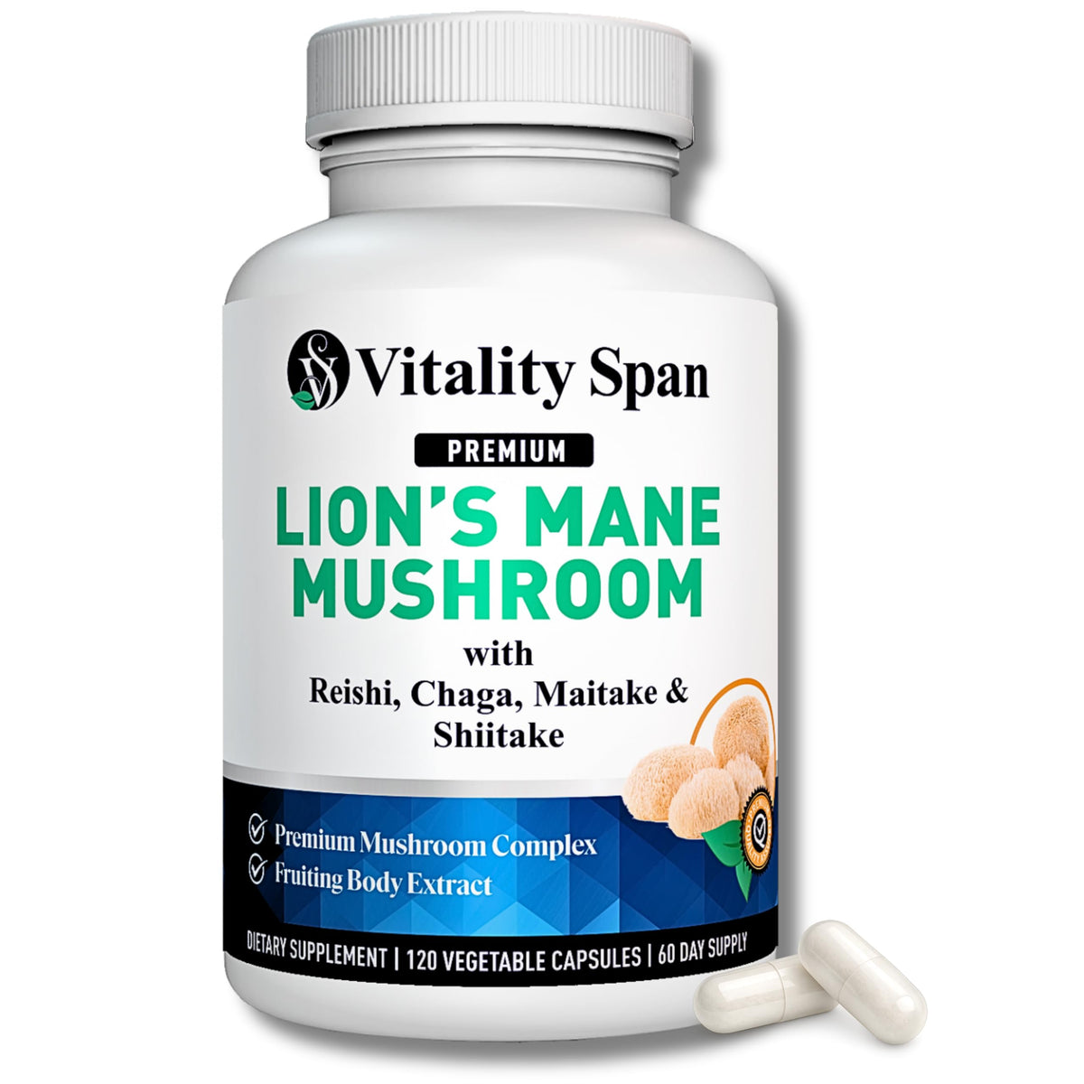 Vitality Span Complément Lion's Mane 1400mg Capsules vue de face