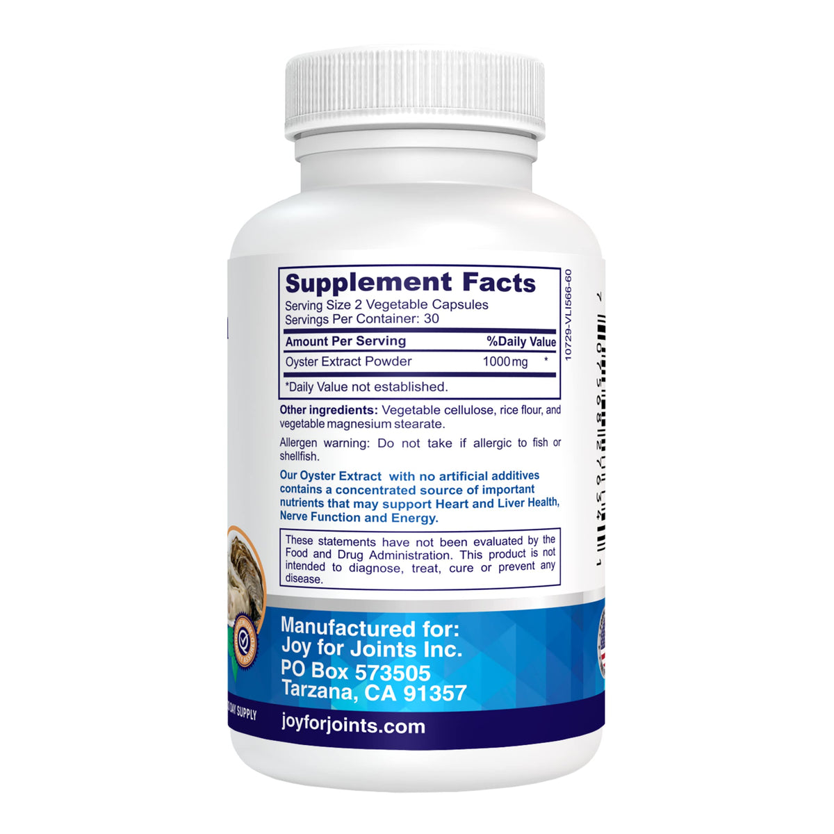 Vitality Span Extrait d'Huître 500 mg - étiquette du produit