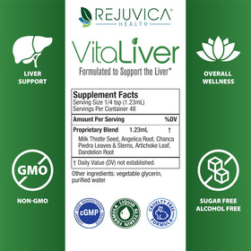 VitaLiver, flacon avec compte-gouttes sur fond blanc