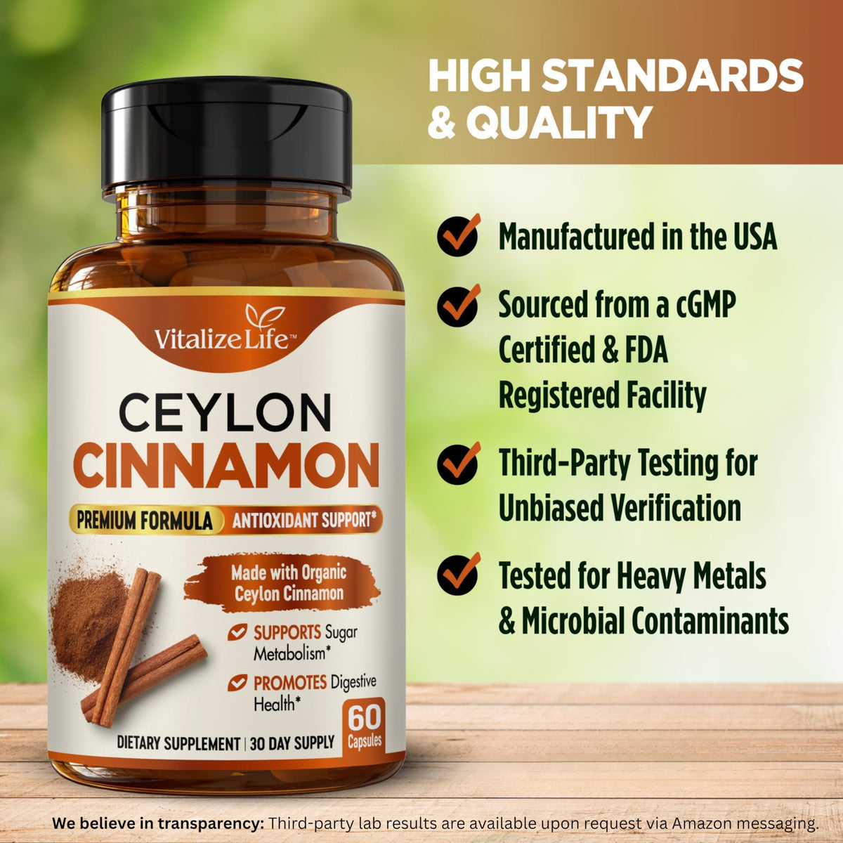 Vitalize Life capsules de cannelle de Ceylan 1200mg avec des ingrédients naturels