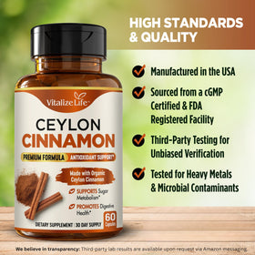 Vitalize Life capsules de cannelle de Ceylan 1200mg avec des ingrédients naturels