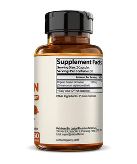 Vitalize Life capsules de cannelle de Ceylan 1200mg avec une étiquette bio