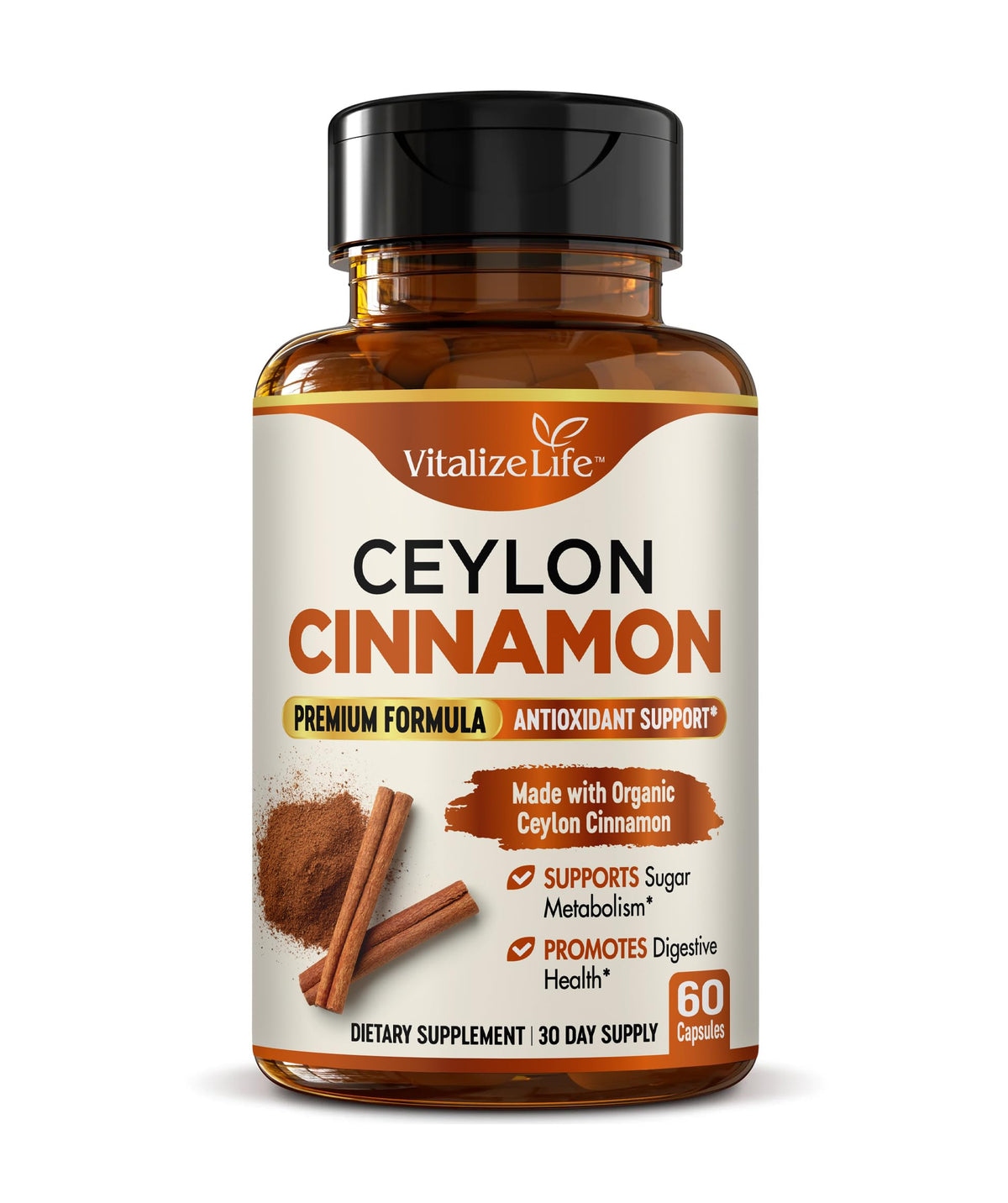 Vitalize Life capsules de cannelle de Ceylan 1200mg vue avant