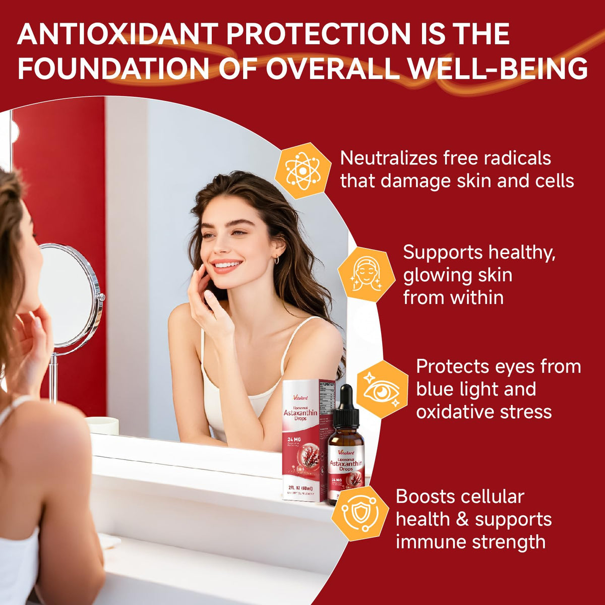 Vitalord Astaxanthin Liposomal 24mg sur une table en bois