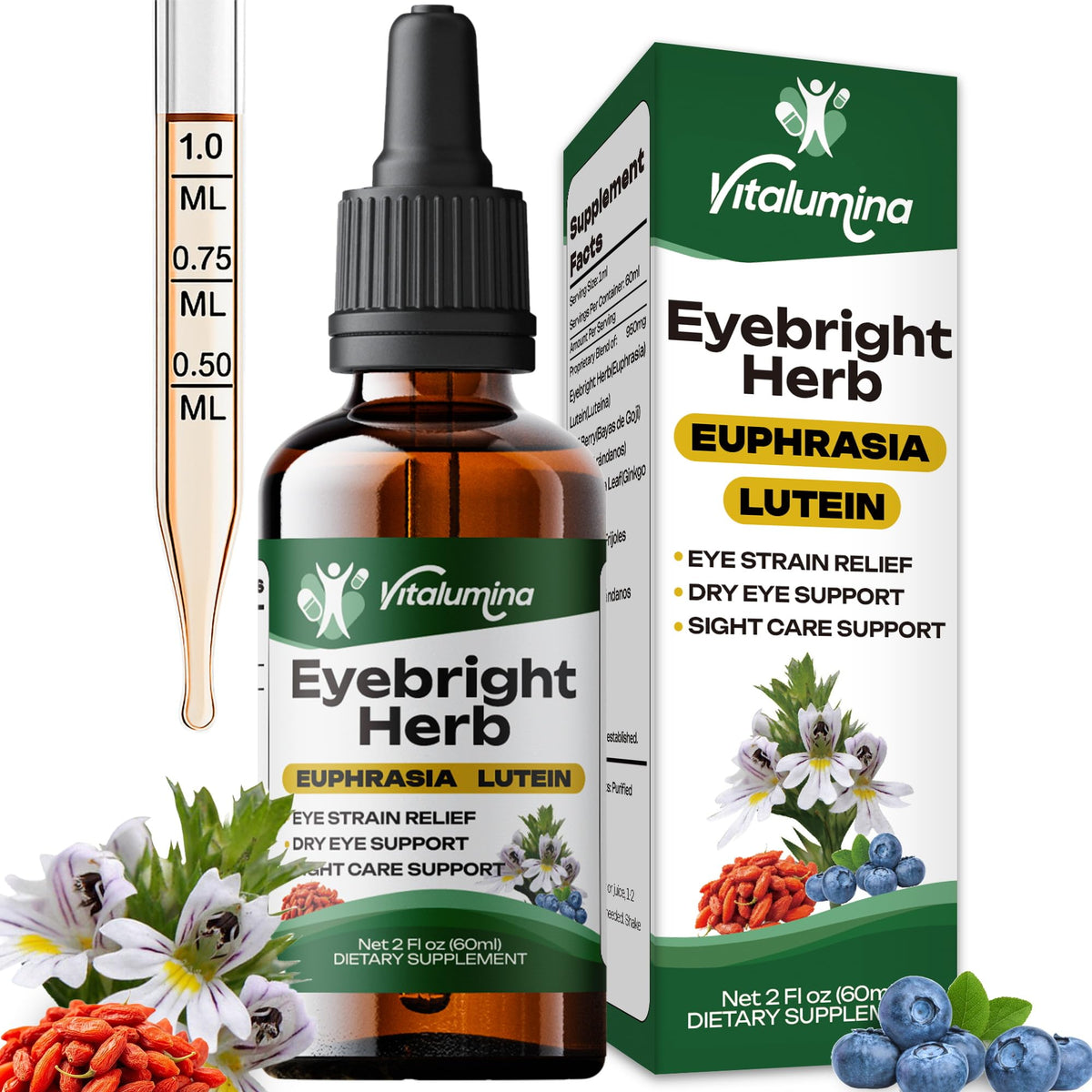 Vitalumina Eyebright Herbal Liquid 950mg bouteille avant vue