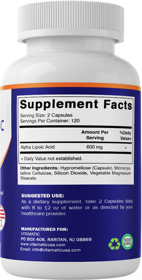 Vitamatic Acide Alpha-Lipoïque 600 mg Gélules végétales en gros plan