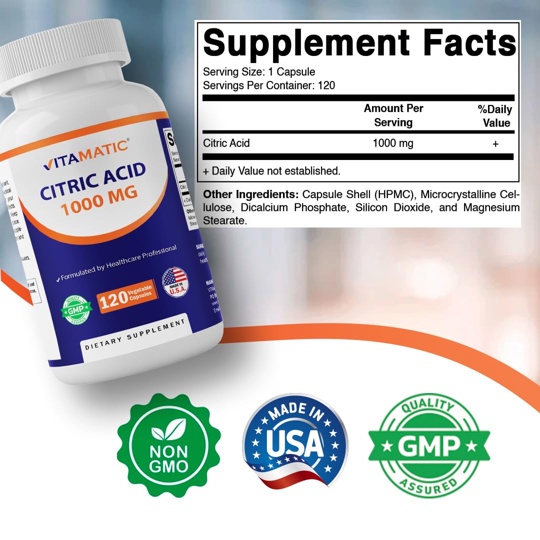 Vitamatic Acide Citrique 1000 mg aperçu des capsules