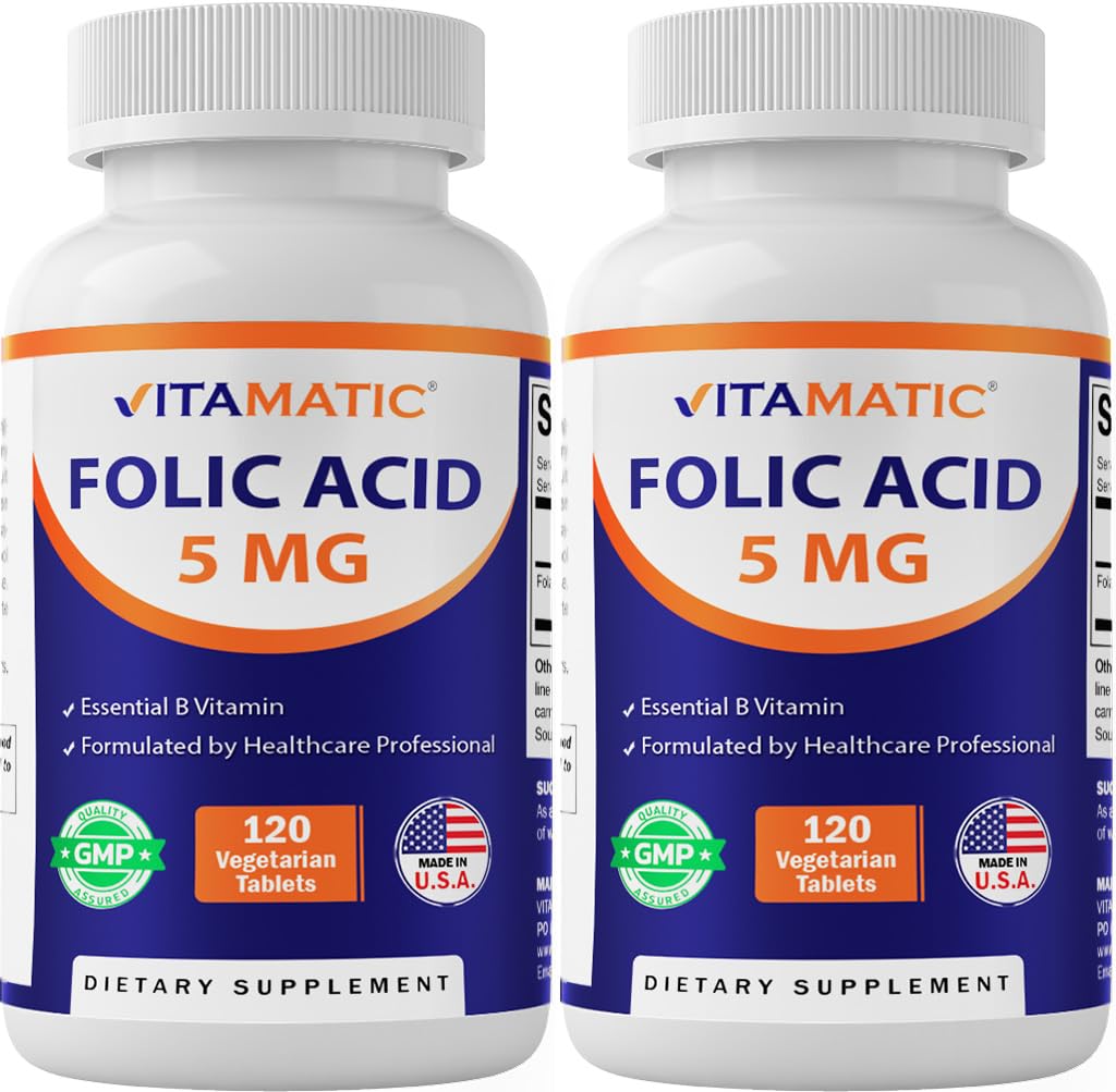 Vitamatic Acide Folique 5 mg 120 comprimés végétariens vue de face