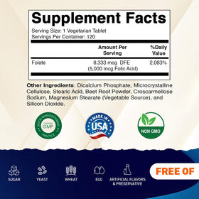 Vitamatic Acide Folique 5 mg comprimé végétarien sur une surface blanche