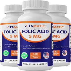 Vitamatic Acide Folique 5 mg emballage avant avec 120 comprimés végétariens