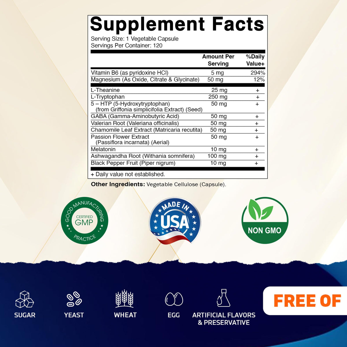 Vitamatic Advanced Sleep capsules avec ingrédients naturels en arrière-plan
