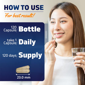 Vitamatic Advanced Sleep capsules sur une table avec un verre d'eau