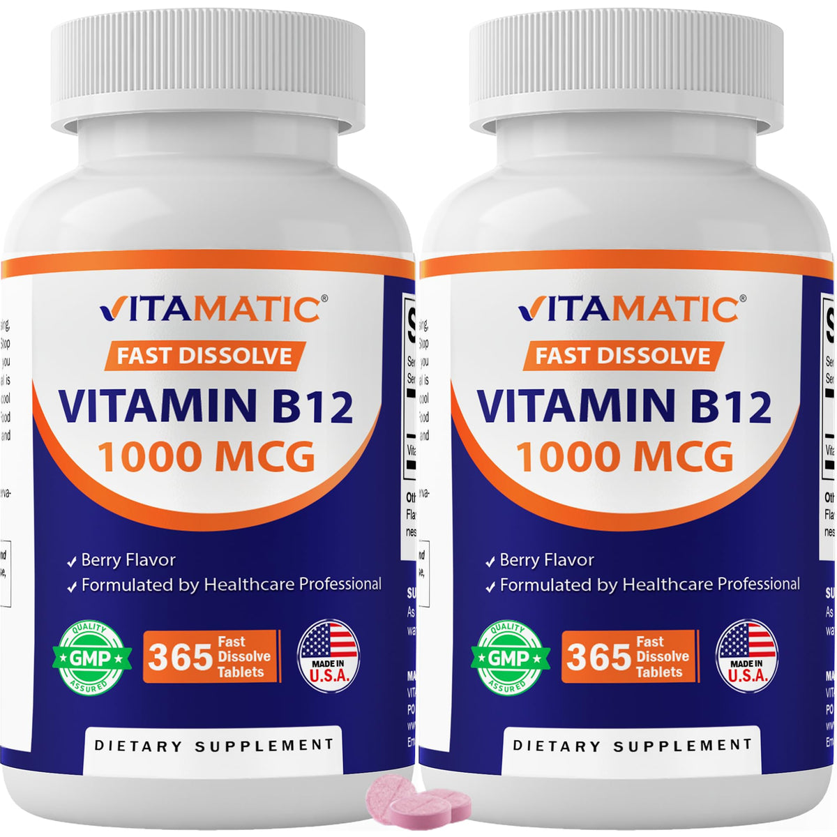 Vitamatic B12 1000 mcg 365 tablettes à dissolution rapide, vue de face