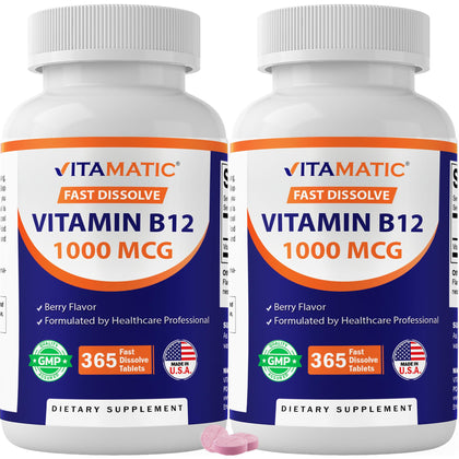 Vitamatic B12 1000 mcg 365 tablettes à dissolution rapide, vue de face