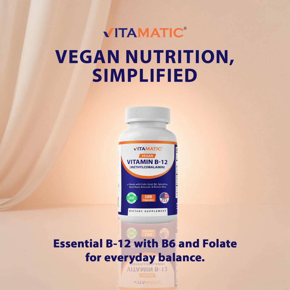 Vitamatic B12 Vegan flacon ouvert avec capsules visibles