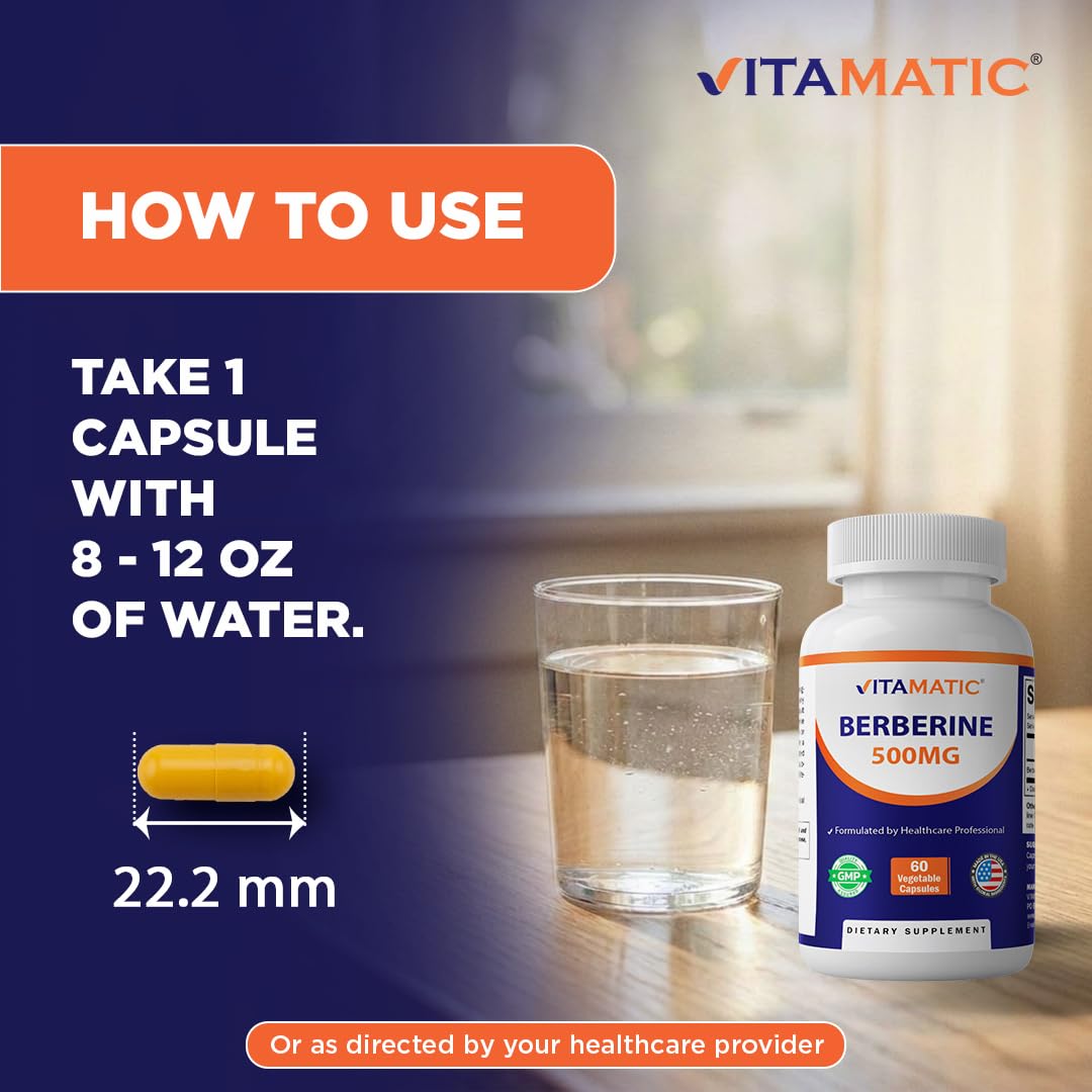 Vitamatic Berberine 500mg gélules avec dosage visible