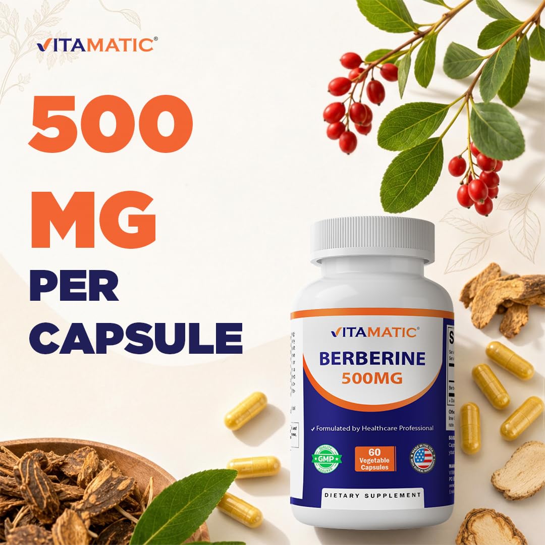 Vitamatic Berberine 500mg gélules sur une table
