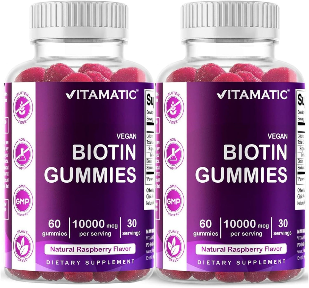 Vitamatic Biotine 10 000 mcg Gummies Vegan Framboise vue de face