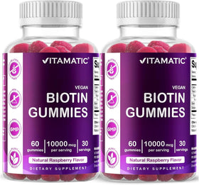 Vitamatic Biotine 10 000 mcg Gummies Vegan Framboise vue de face