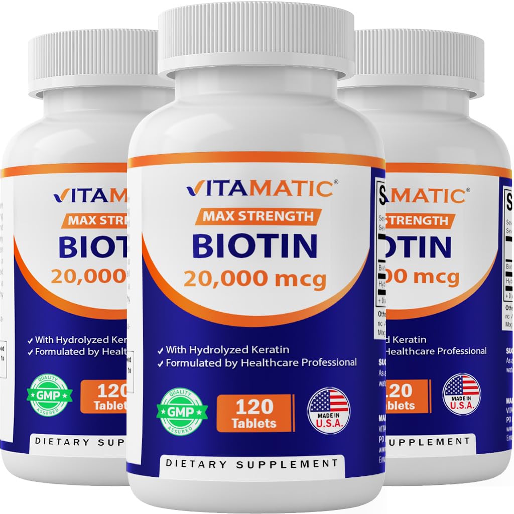 Vitamatic Biotine 20 000 mcg comprimés avant avec emballage