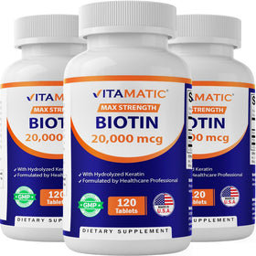 Vitamatic Biotine 20 000 mcg comprimés avant avec emballage