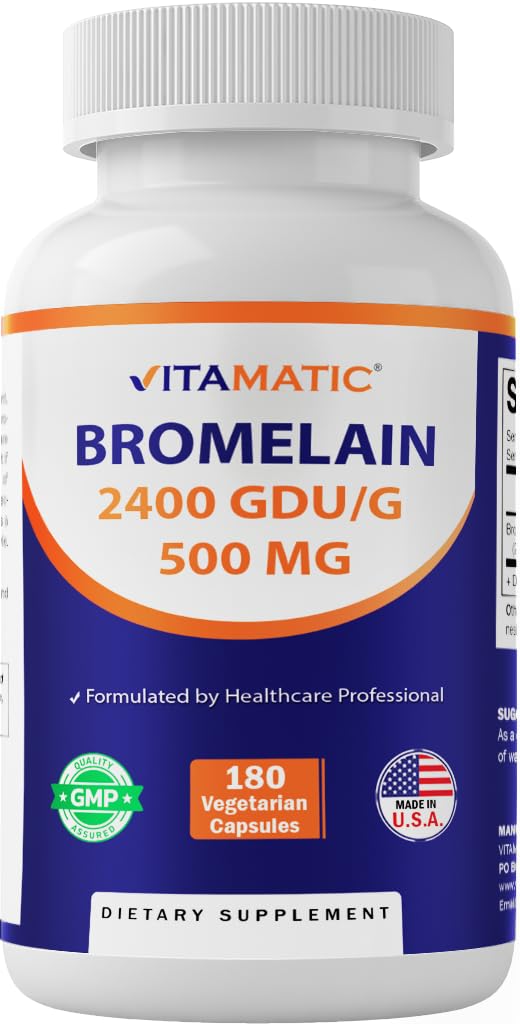 Vitamatic Bromélaïne 500 mg 180 capsules végétariennes, vue de face