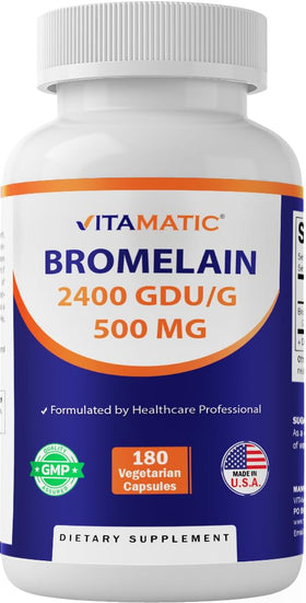 Vitamatic Bromélaïne 500 mg 180 capsules végétariennes, vue de face