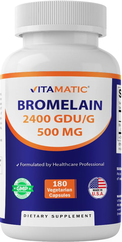 Vitamatic Bromélaïne 500 mg 180 capsules végétariennes, vue de face