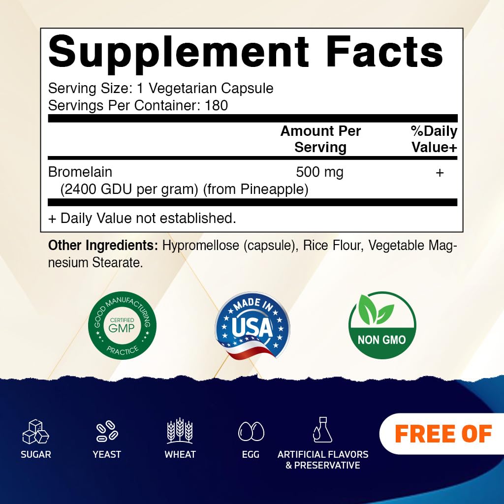 Vitamatic Broméline 500 mg 180 capsules végétariennes vue arrière