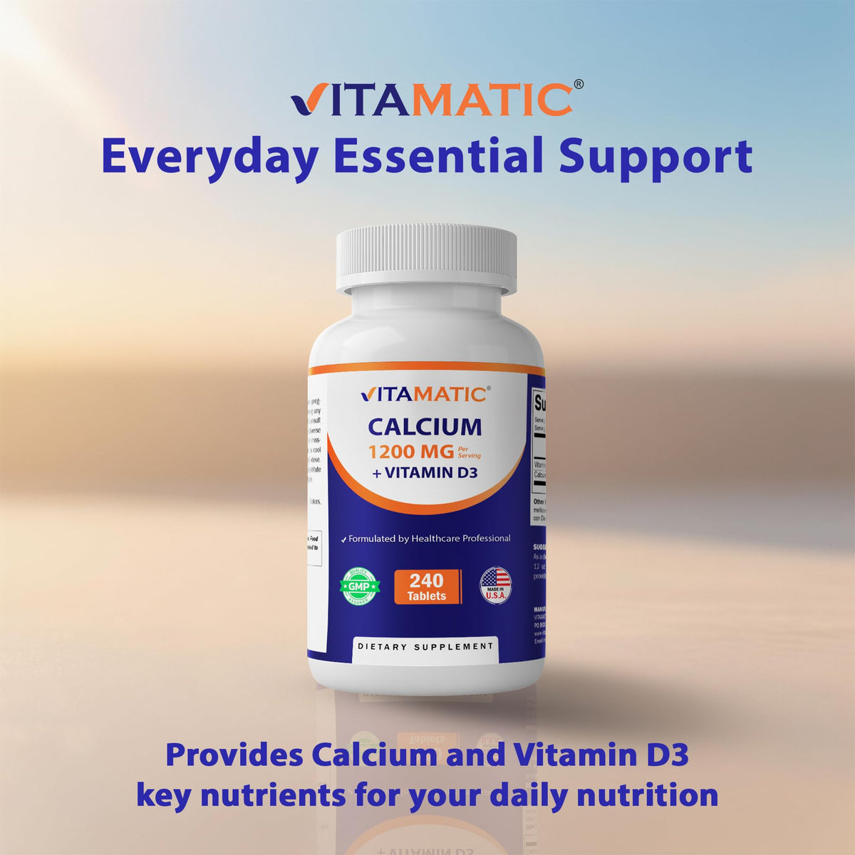 Vitamatic Calcium 1200mg comprimés ouverts avec dosette