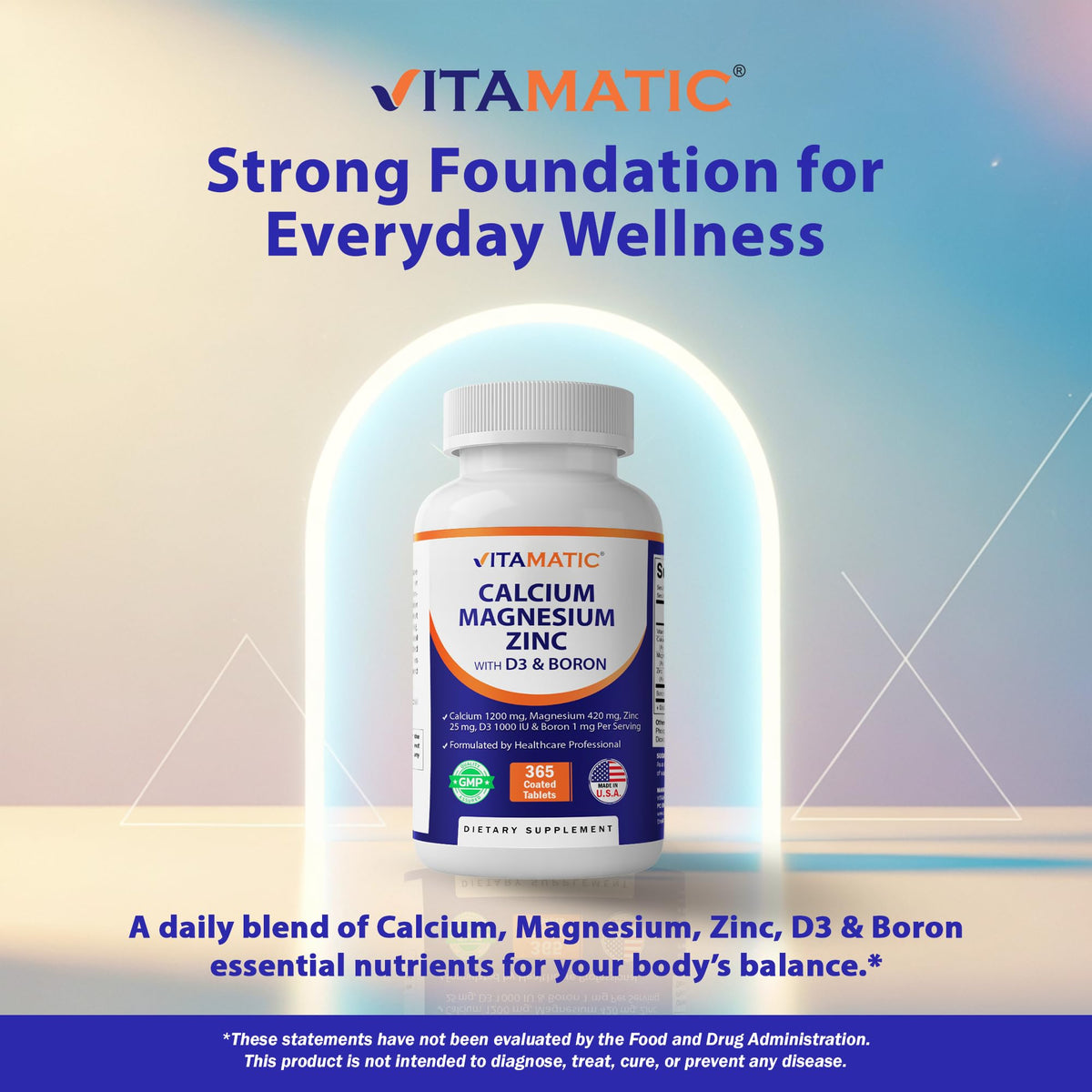 Vitamatic Calcium Magnésium Zinc D3 Boron 365 comprimés côté droit