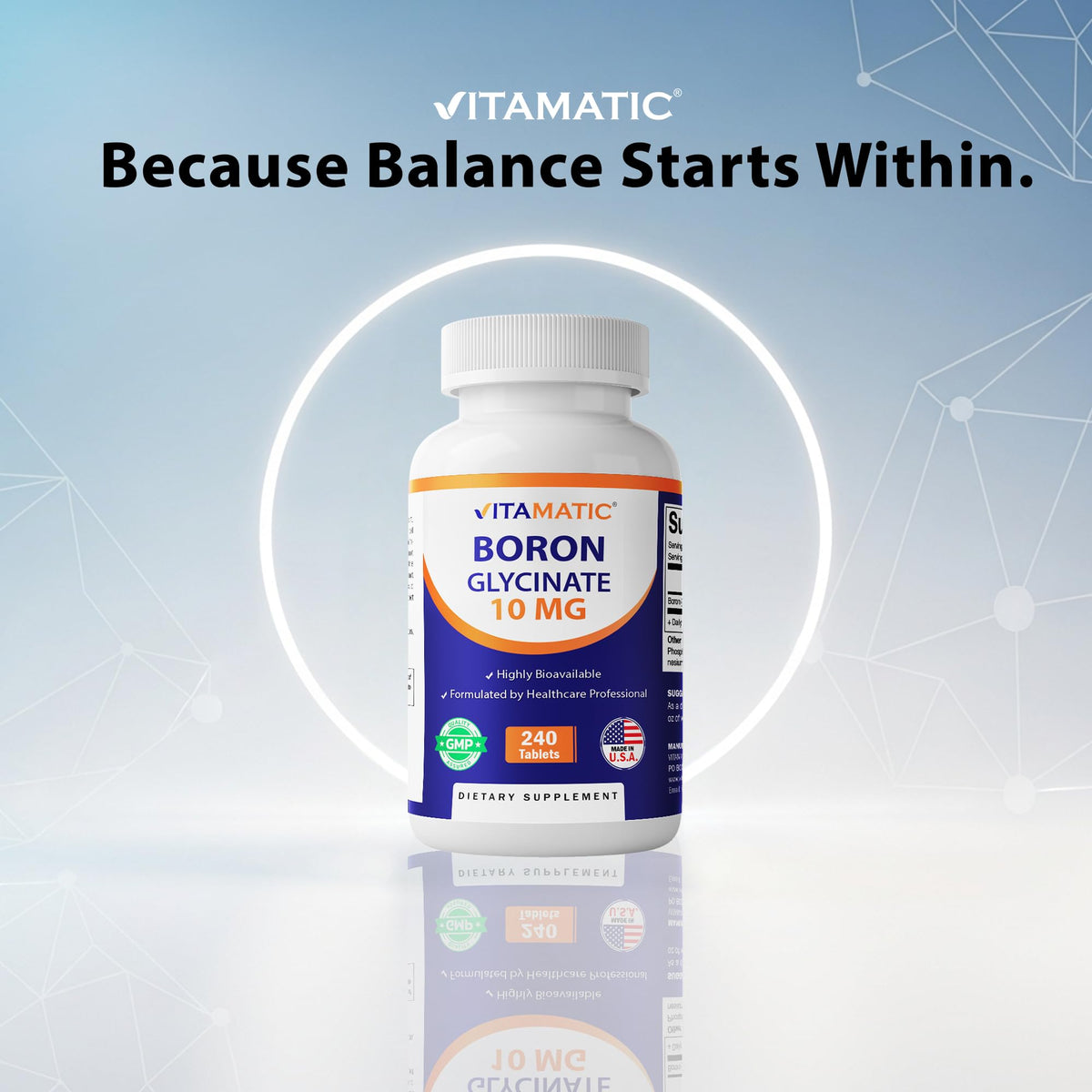 Vitamatic Chelated Boron 10mg 240 Tablettes - étiquette