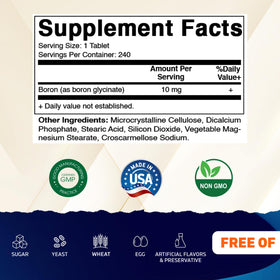 Vitamatic Chelated Boron 10mg 240 Tablettes - vue arrière