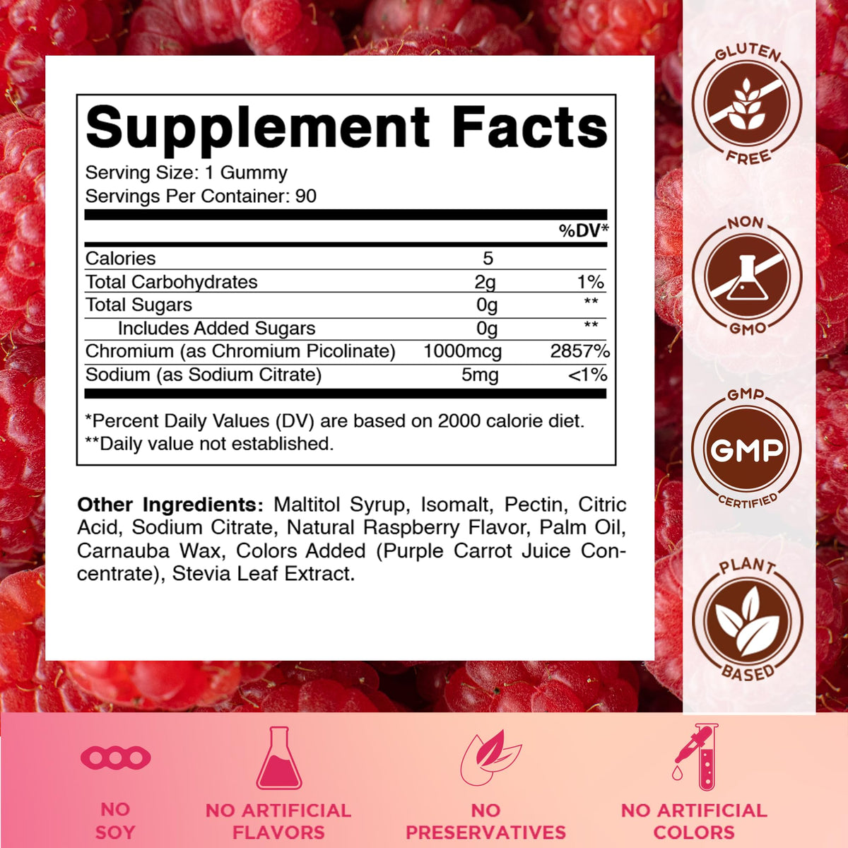 Vitamatic Chrome Picolinate 1000 mcg gummies framboise arrière