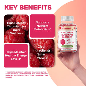 Vitamatic Chrome Picolinate 1000 mcg gummies framboise avec l'emballage