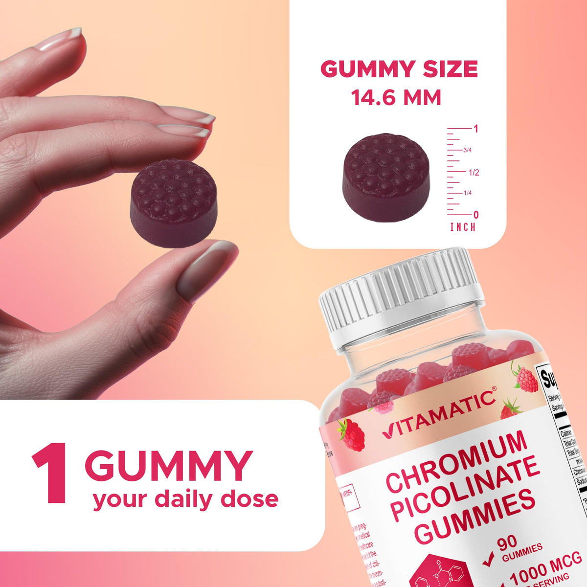 Vitamatic Chrome Picolinate 1000 mcg gummies framboise côté