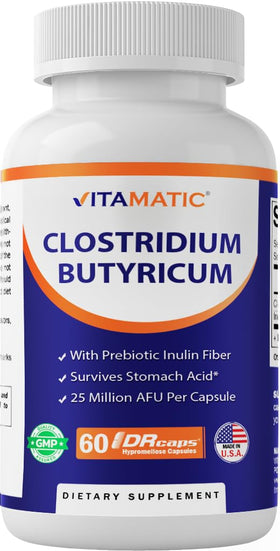 Vitamatic Clostridium butyricum 25 Millions 60 capsules DR vue avant