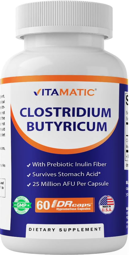 Vitamatic Clostridium butyricum 25 Millions 60 capsules DR vue avant