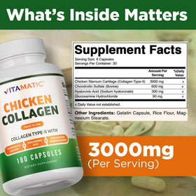 Vitamatic Collagène de Poulet 3000 mg capsules en gros plan