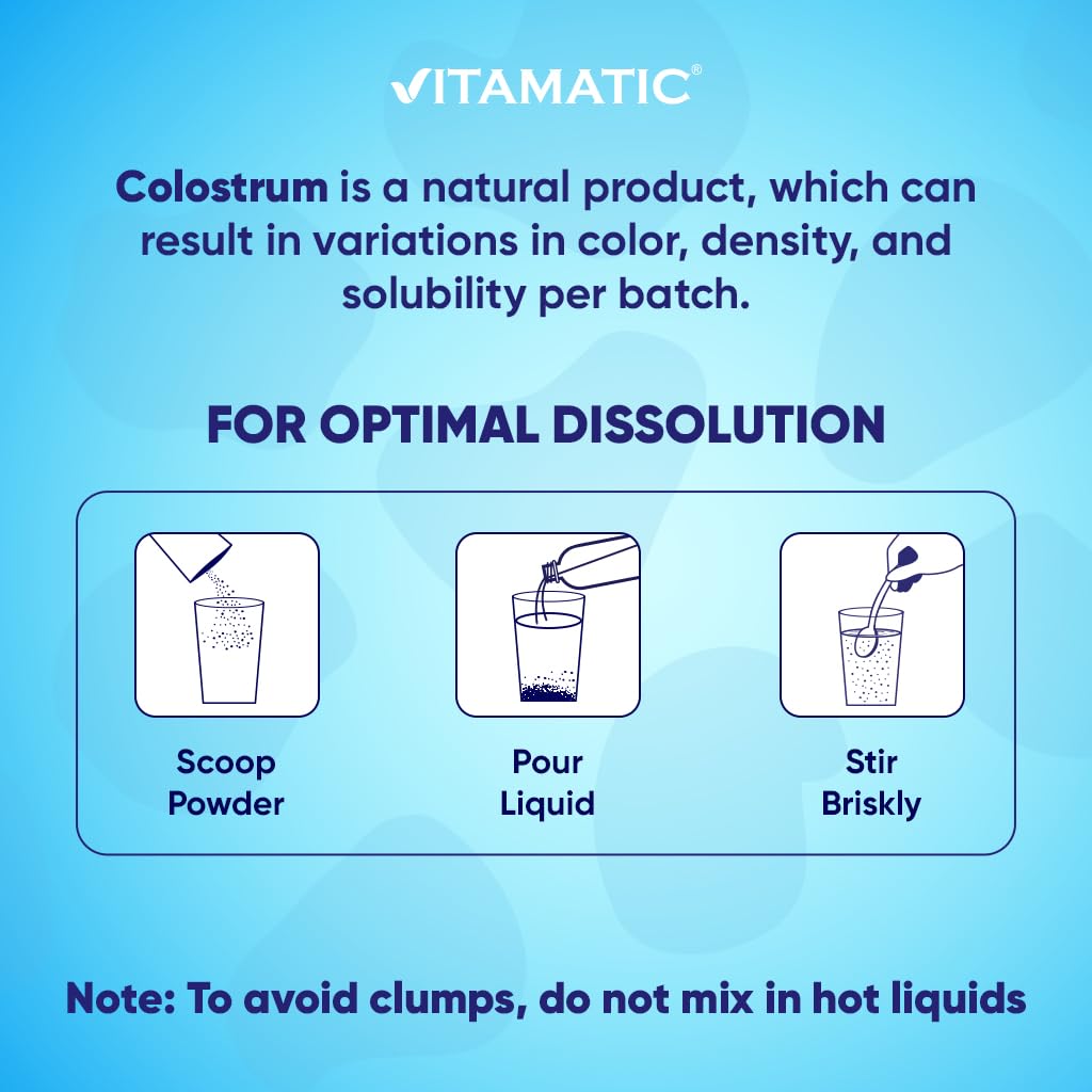 Vitamatic Colostrum Bovins 30% IgG Poudre 72g, ingrédients sur l'étiquette
