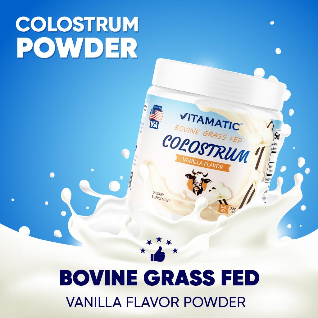 Vitamatic Colostrum Bovins 30% IgG Poudre 72g, portion dans une cuillère