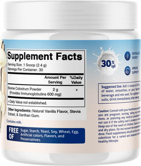 Vitamatic Colostrum Bovins 30% IgG Poudre 72g, utilisation dans un verre