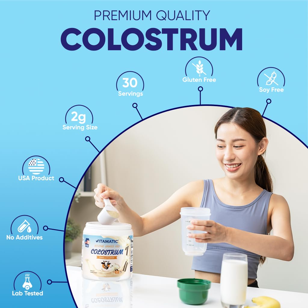 Vitamatic Colostrum Bovins 30% IgG Poudre 72g, vue de côté