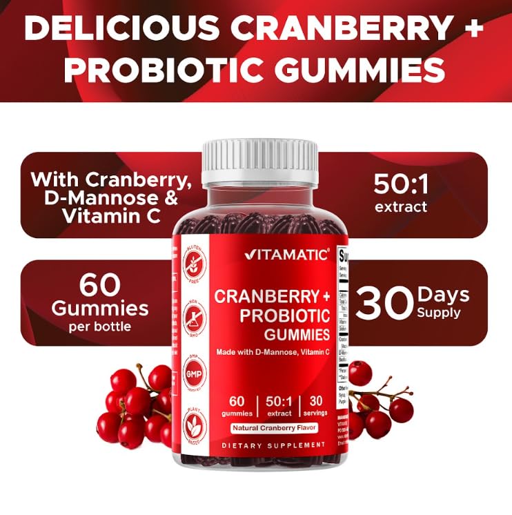 Vitamatic Cranberry Gummies showing two gummies