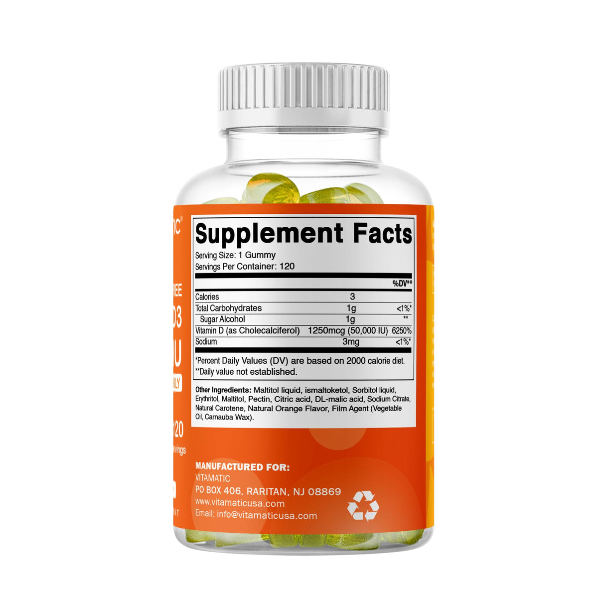 Vitamatic D3 50 000 UI gummies dans un bol