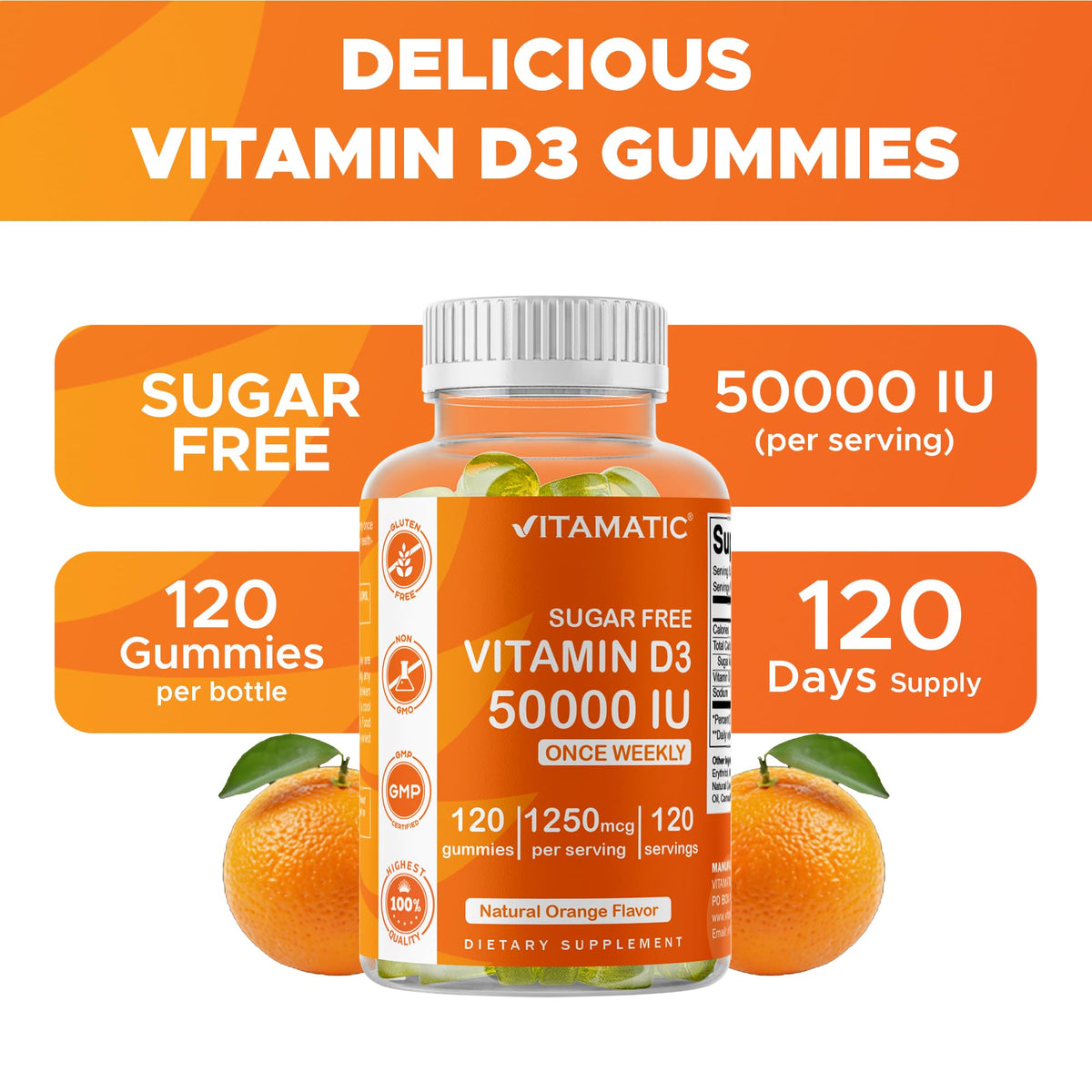 Vitamatic D3 50 000 UI gummies ouvertes