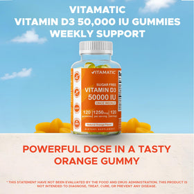Vitamatic D3 50 000 UI gummies sur une table