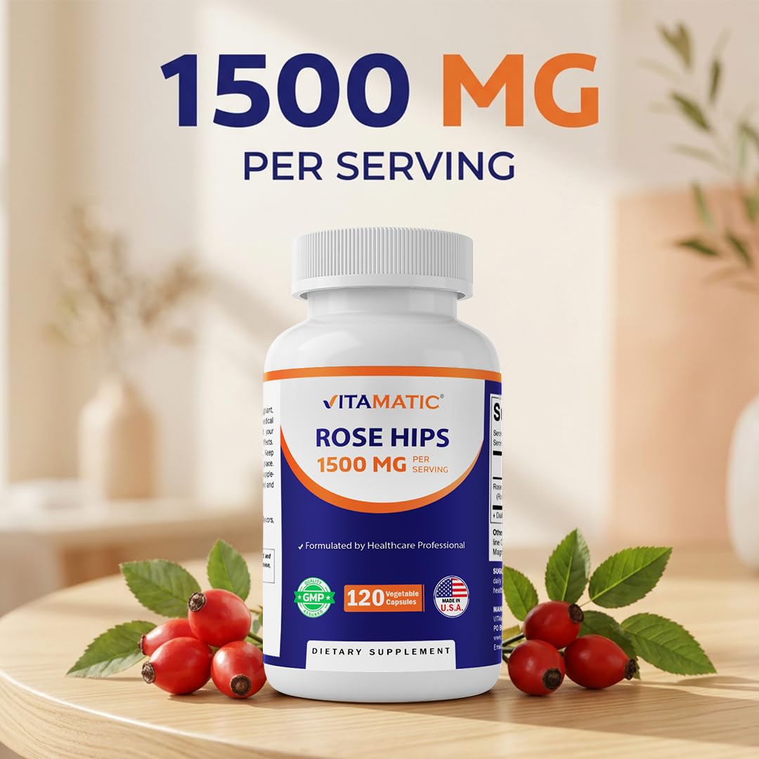 Vitamatic Églantier 1500 mg gélules, image de l'emballage avec fond naturel