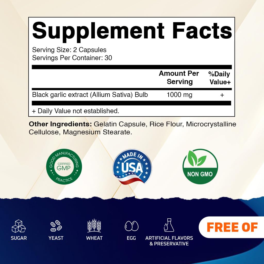 Vitamatic Extrait de Ail Noir Fermenté 1000 mg capsules sur une table