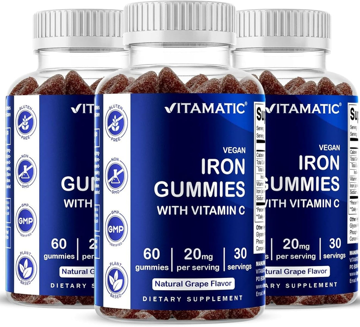 Vitamatic Fer Gummies 20mg 60 pièces vue de face